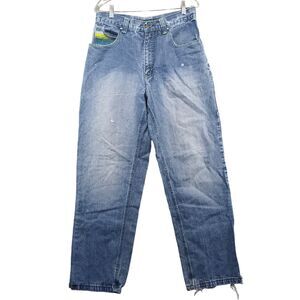 Southpole Men's Straight Jeans Size 32 Blue Embroidered 5-Pocket Medium Wash